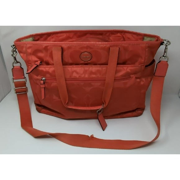 COACH Signature C Convertible‎ Nylon Diaper Bag Baby Tote M1361-F77577 Coral VTG - Picture 1 of 16